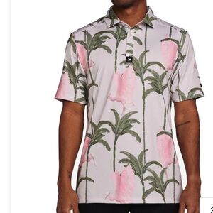 Bad Birdie NWOT Tropical Pink and Green Polo Shirt M